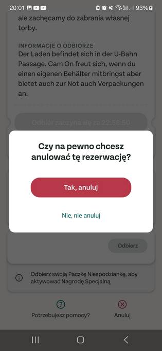 anulowanie rezerwacji too good to go