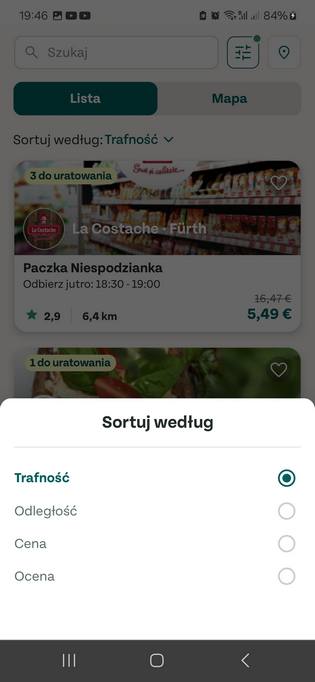 sortowanie w too good to go